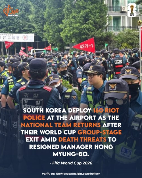 South Korea deploy 160 RIOT POLICE at the airport as the national team returns after their World Cup group-stage exit amid death threats to resigned manager Hong Myung-bo.