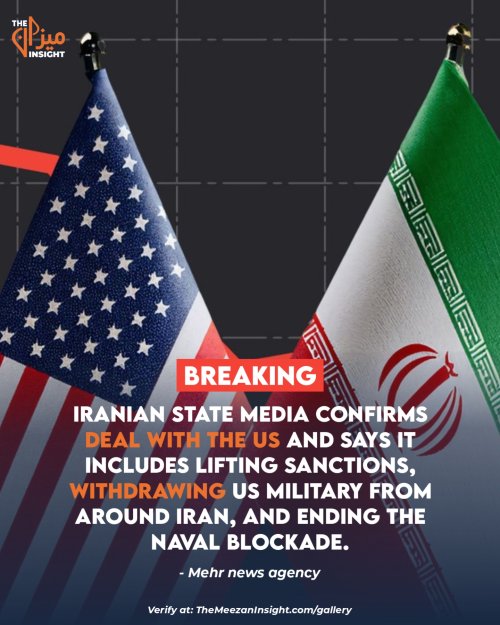 Iranian state media confirms deal with the US and says it includes lifting sanctions, withdrawing US military from around Iran, and ending the naval blockade.