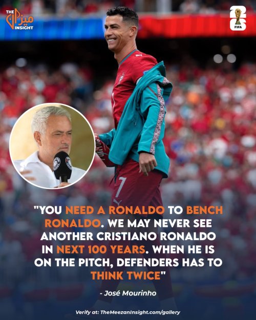 "You need a Ronaldo to bench Ronaldo. We may never see another Cristiano Ronaldo in next 100 years. When HE is on the pitch, defenders has to think twice", says José Mourinho on @cristiano 