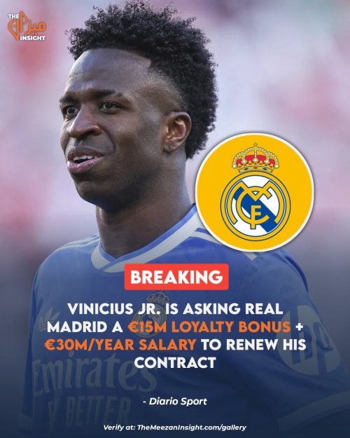 Vinicius Jr. is asking Real Madrid a €15m loyalty bonus + €30m/year salary to renew his contract.
